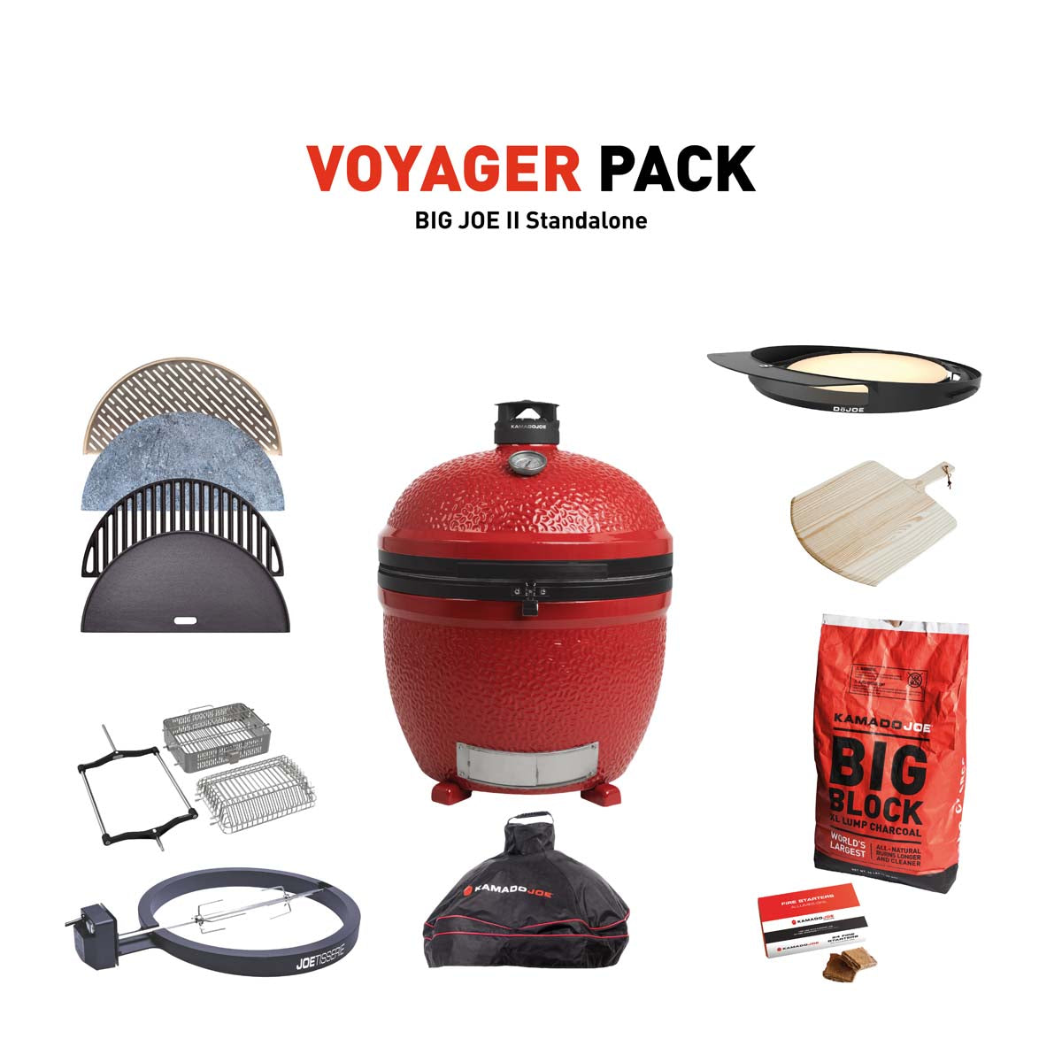 Kamado Joe Big Joe II Stand Alone Charcoal Grill With Voyager Pack